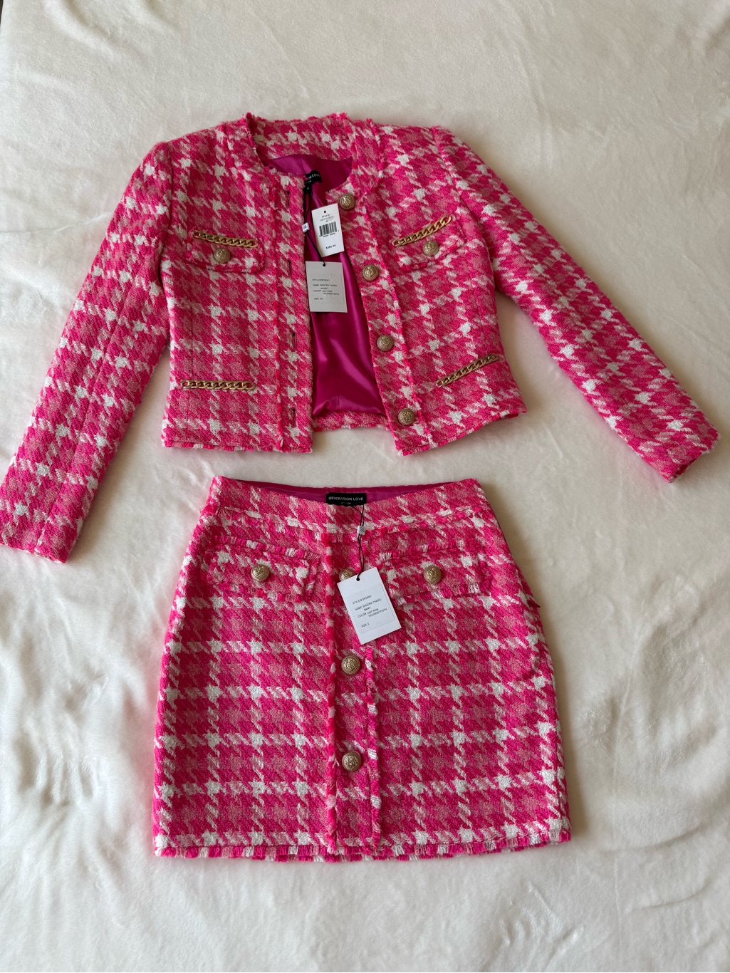 Pink Tweed Jacket And Skirt Set